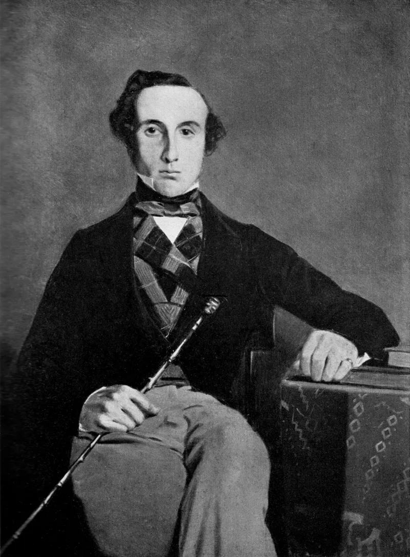 Alfred Dolman, a young man in a dark coat and checked waistcoat, seated with a cane, from a portrait in oils